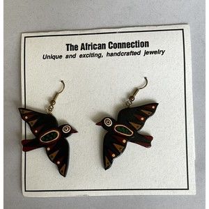 The African Connection African Handcrafted Black Bird Wood Earrings.